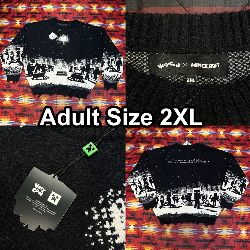 Very Cool Shirtz Minecraft Monsters Nearby Black Knit Sweater Adult Size 2XL